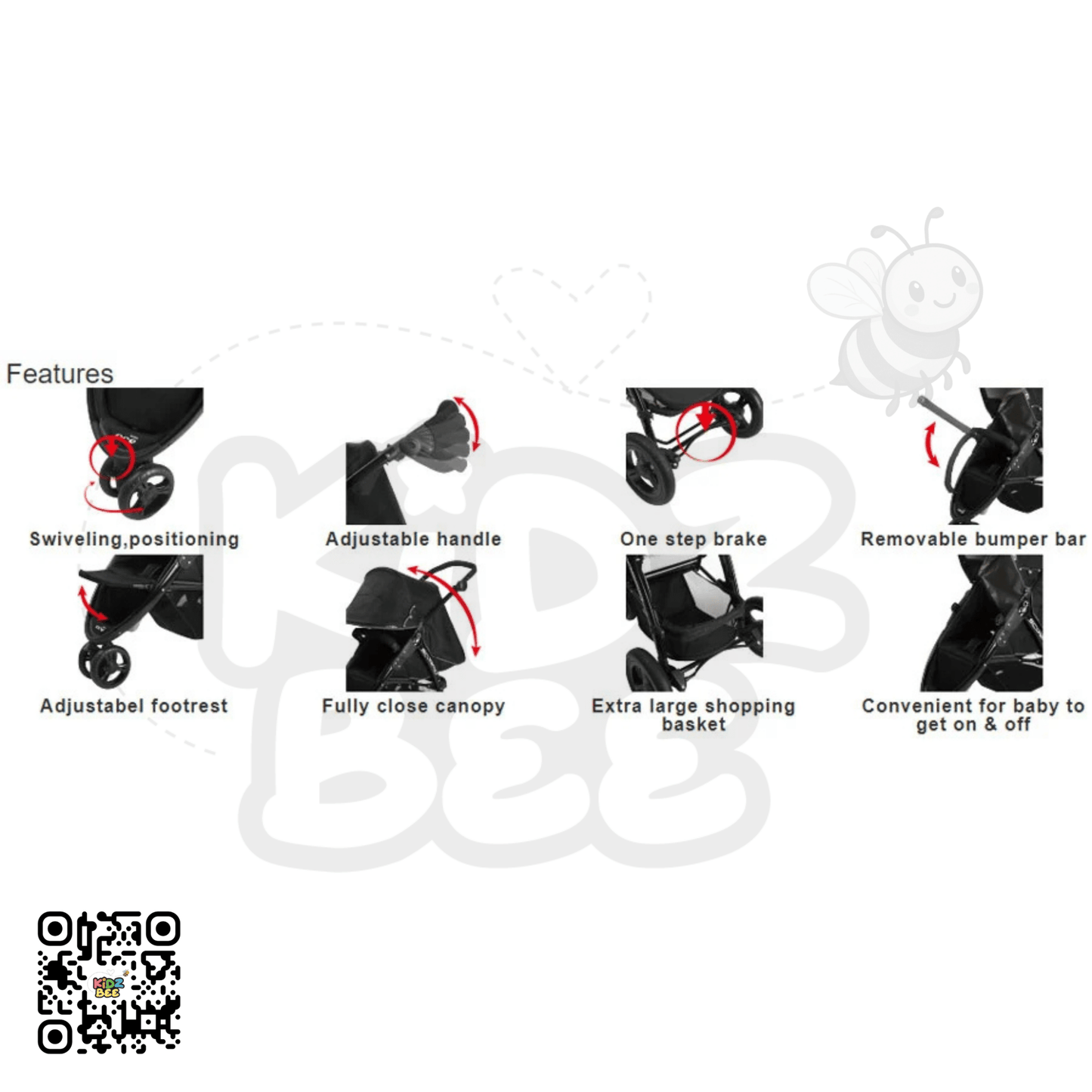 Baby Stroller – Compact Fold, Multi‑Position Recline - Kidz bee – Buy Online in Pakistan | Best Price