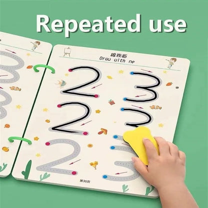Reusable Educational Tracing Work Book for kids 64 Pages ( 2 Markers & Duster Attched)