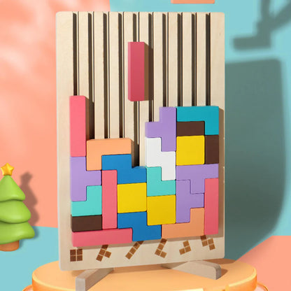 Wooden Puzzle Tetris Game Colourful Blocks