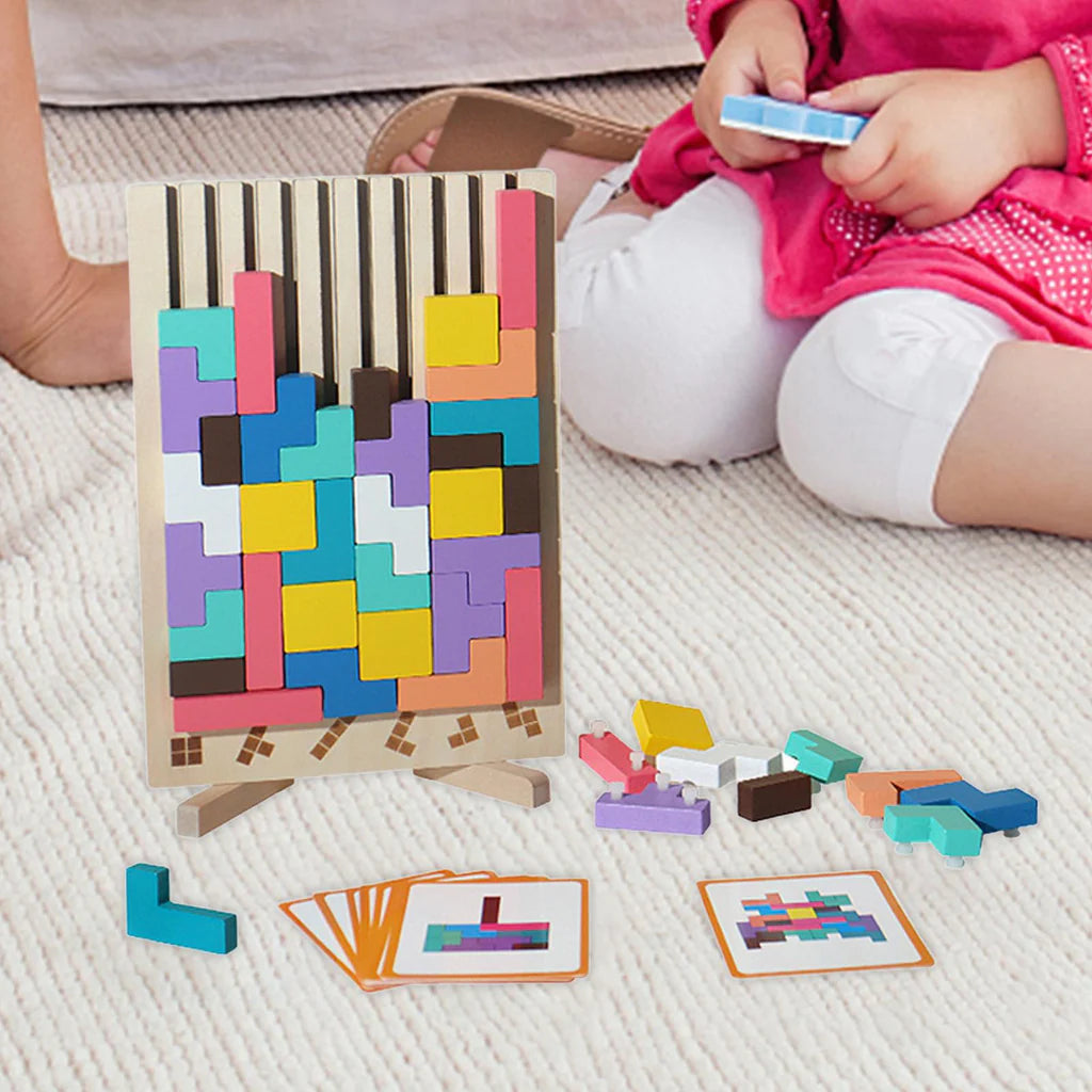 Wooden Puzzle Tetris Game Colourful Blocks
