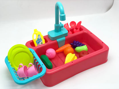 Kids Kitchen Sink Playset with Electric Dishwasher & Water Basin