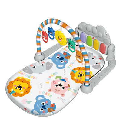 Baby play mat with colorful animal designs on a white background