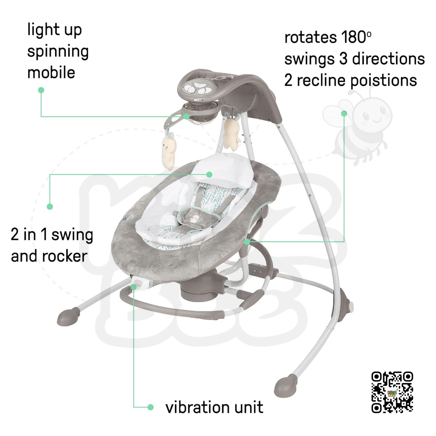 Ingenuity InLighten 2‑in‑1 Cradling Swing & Rocker 12365 – Spruce - Kidz bee – Buy Online in Pakistan | Best Price