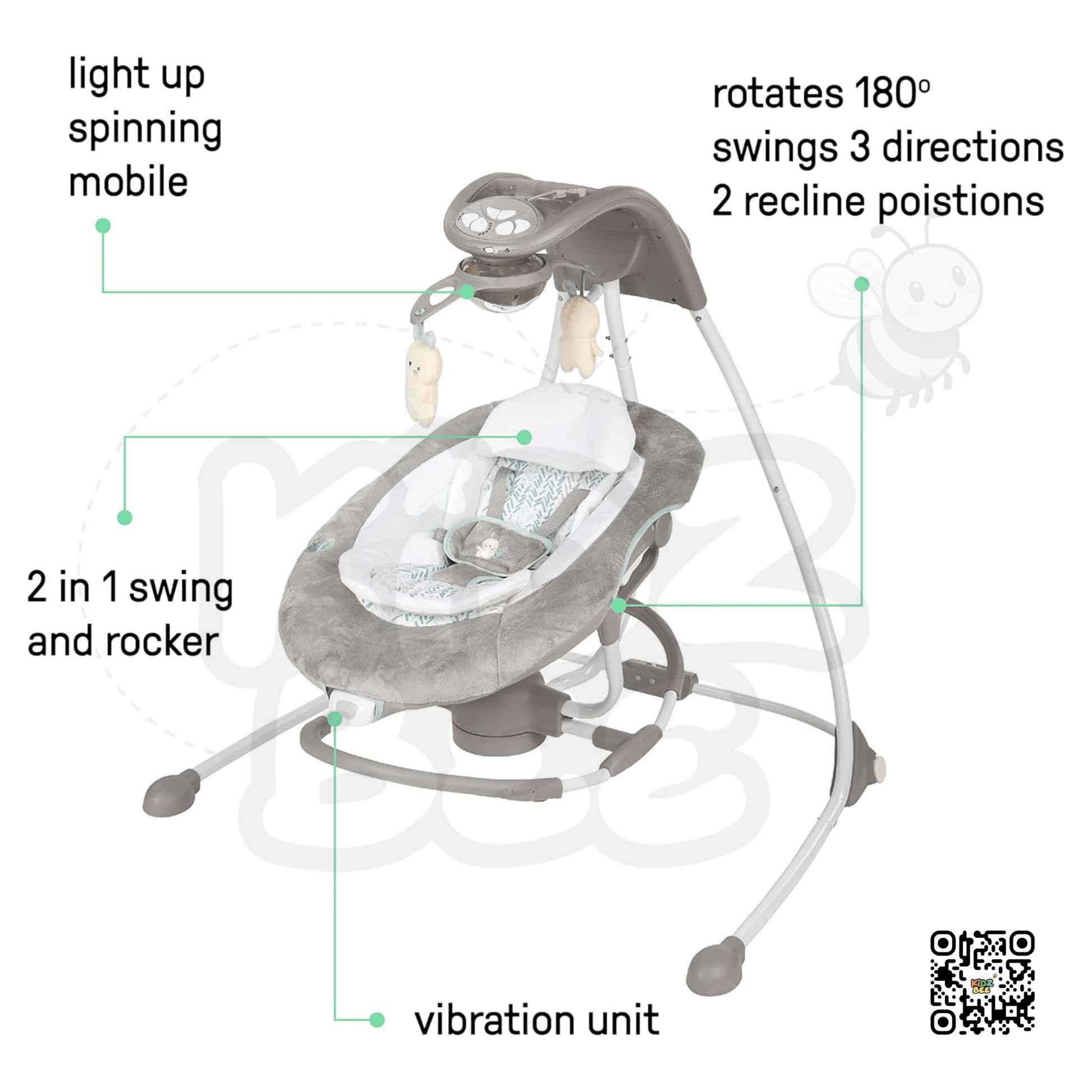 Ingenuity InLighten 2‑in‑1 Cradling Swing & Rocker 12365 – Spruce - Kidz bee – Buy Online in Pakistan | Best Price