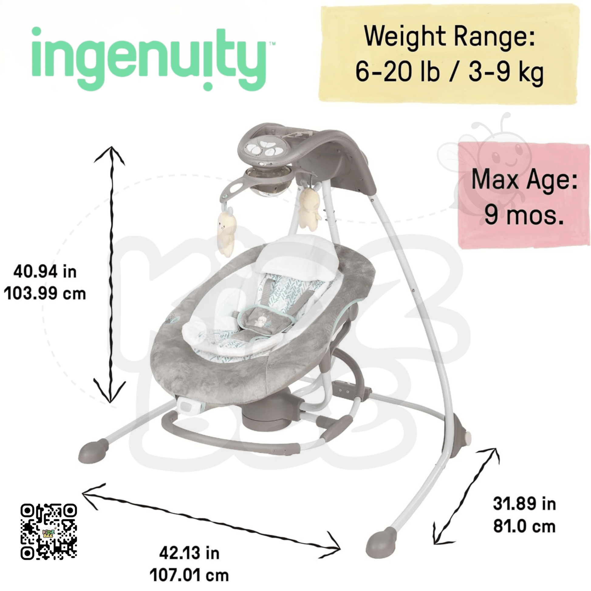 Ingenuity InLighten 2‑in‑1 Cradling Swing & Rocker 12365 – Spruce - Kidz bee – Buy Online in Pakistan | Best Price