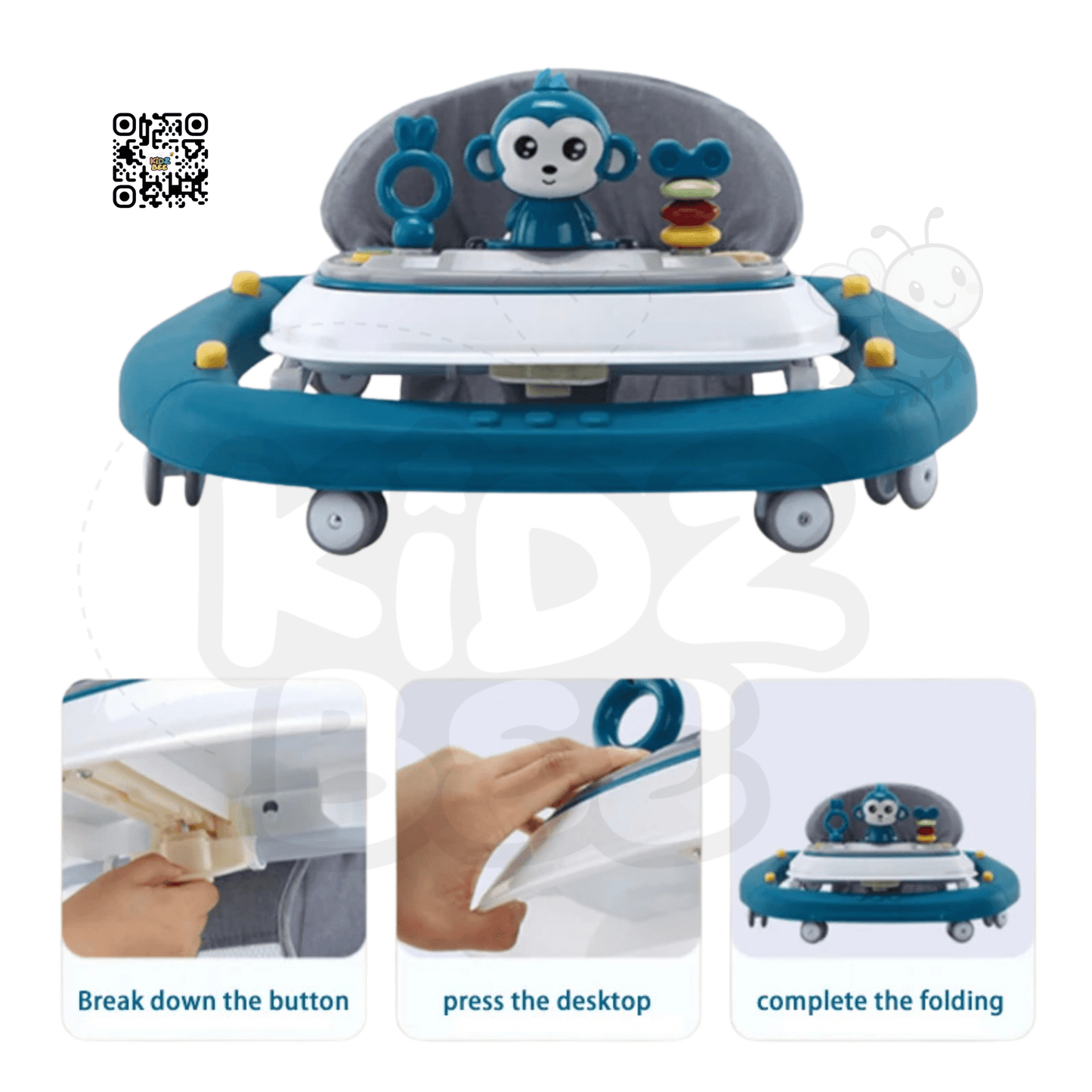 Monkey Themed Baby Walker & Rocker – Music, Canopy Shade & Adjustable Height - Kidz bee – Buy Online in Pakistan | Best Price