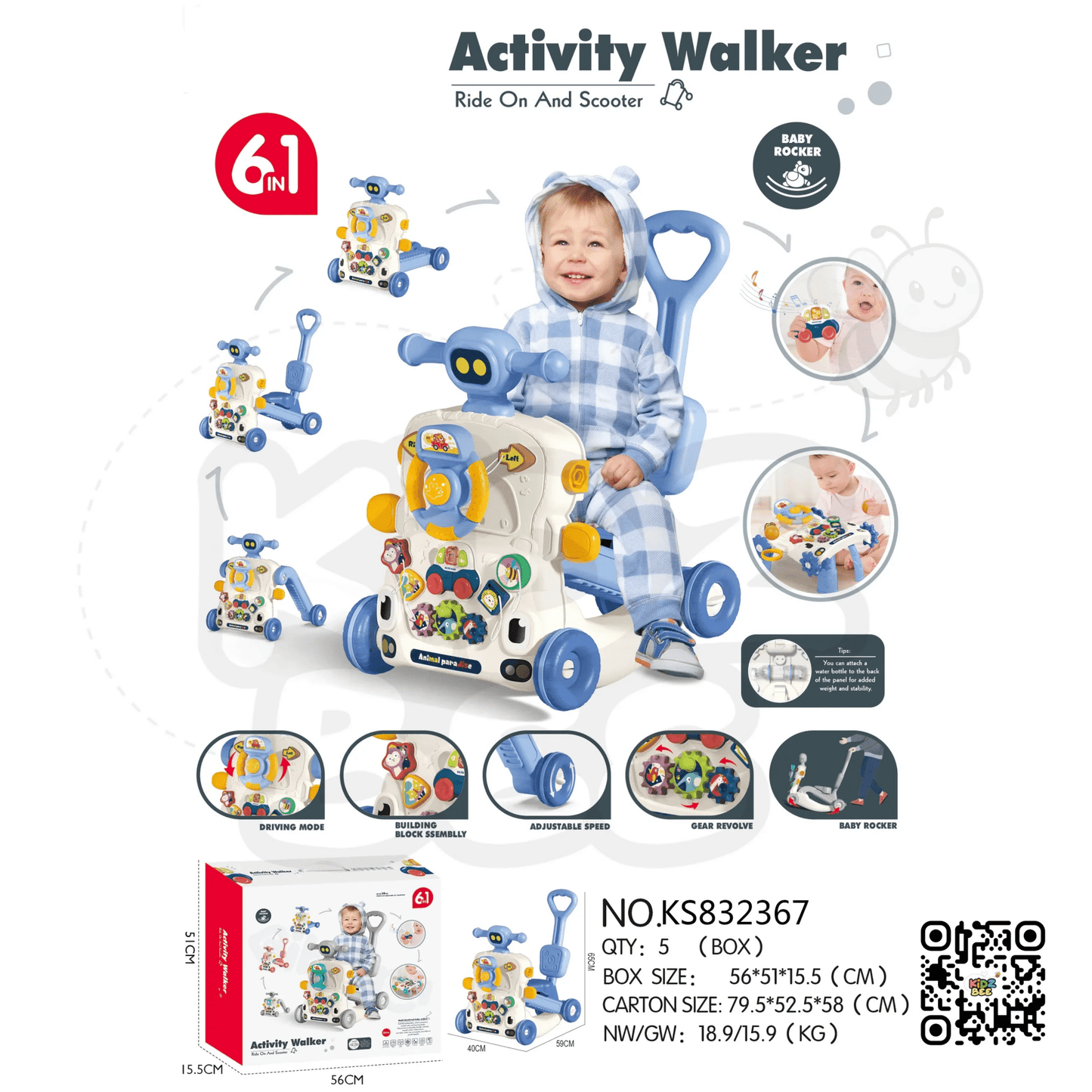 Musical Activity Baby Walker Multifunctional Baby Push Walker 6 IN 1 Toys - Kidz bee – Buy Online in Pakistan | Best Price
