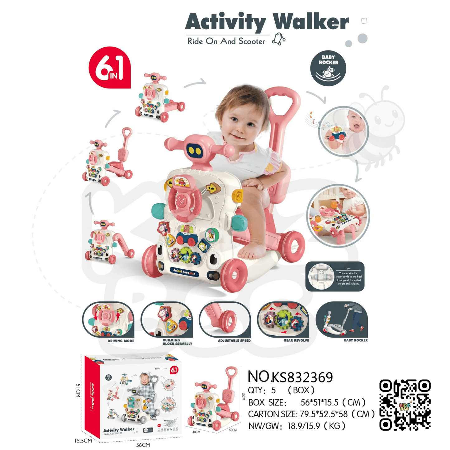 Musical Activity Baby Walker Multifunctional Baby Push Walker 6 IN 1 Toys - Kidz bee – Buy Online in Pakistan | Best Price