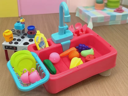 Kids Kitchen Sink Playset with Electric Dishwasher & Water Basin